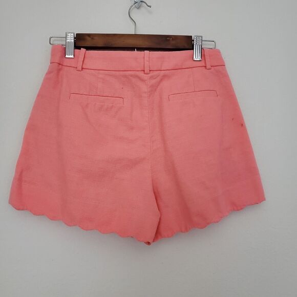 J Crew Women's Shorts 0 Orange Coral Woven Cotton Scalloped Textured Preppy - Picture 4 of 9
